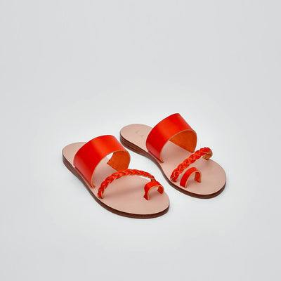greek sandals, vegetable-tanned Italian leather, toe-loop sandal#color_hot-coral