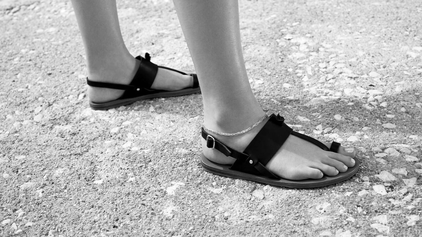 black leather greek sandals, boho chic, sandals made in greece, toe-loop sandals