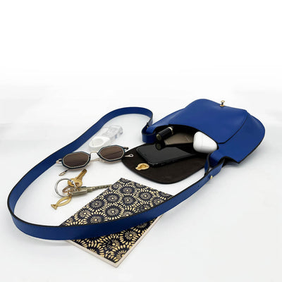 crossbody satchel bag and clutch, leather handbag handmade in Greece in royal blue