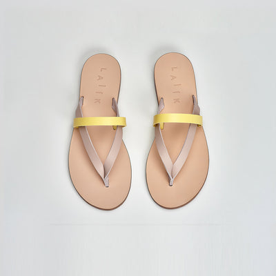 greek sandals, leather thong sandals, yellow thongs, yellow sandals#color_pollen-and-greek-stone-grey