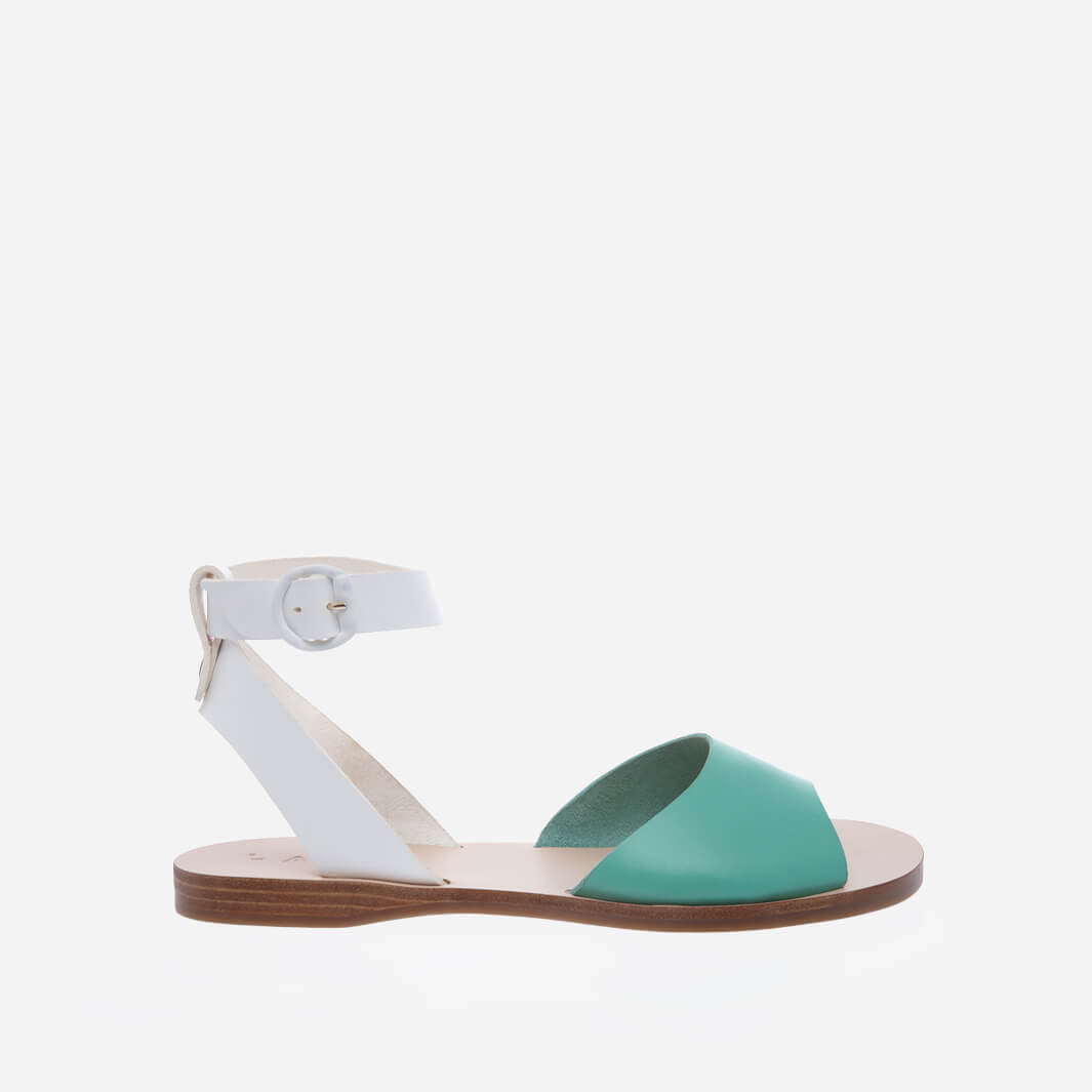 Greek sandals, made with vegetable-tanned Italian leather#color_mint-and-white