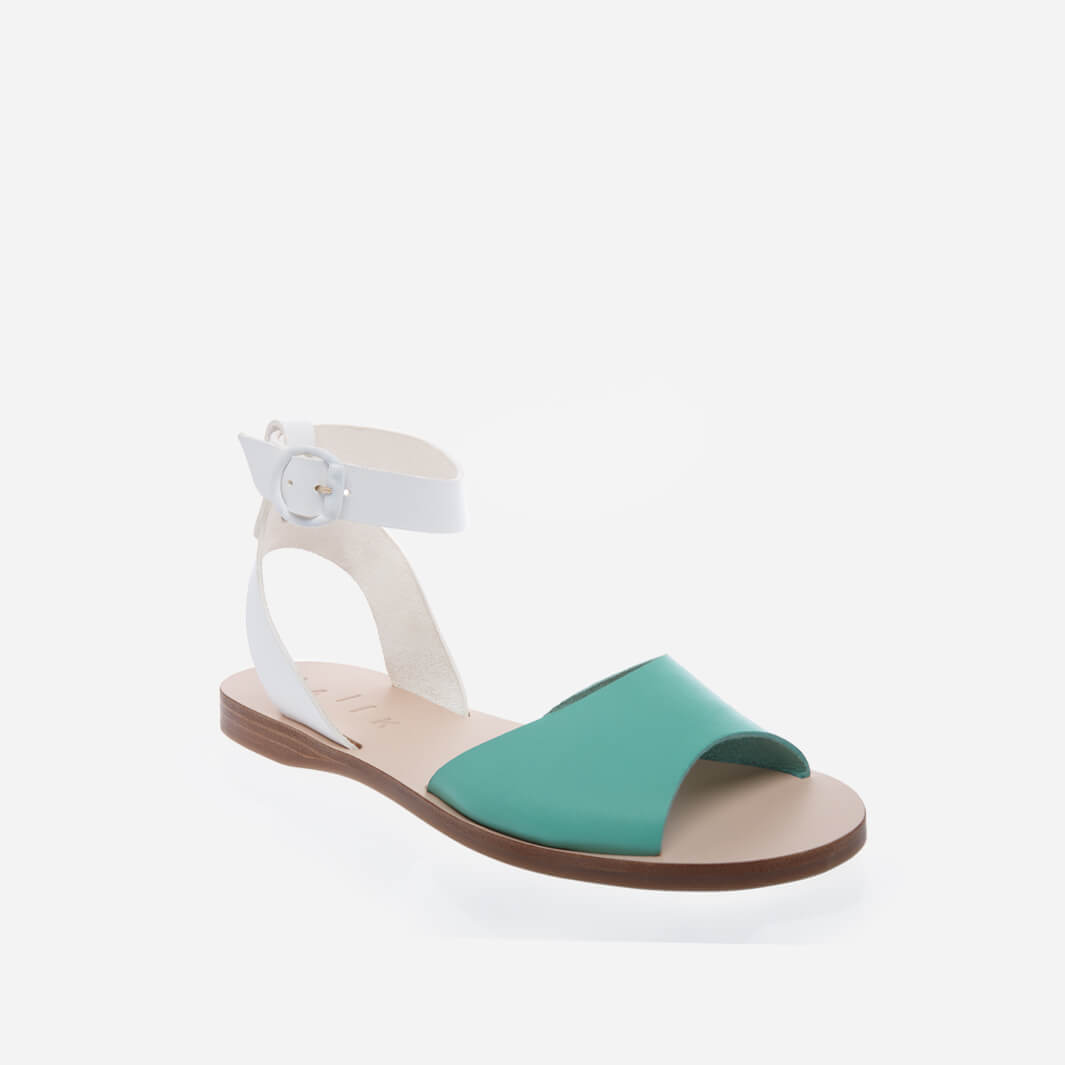 mint green and white leather sandals with ankle-strap #color_mint-and-white