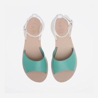 Greek sandals, made with vegetable-tanned Italian leather in Mint and White #color_mint-and-white