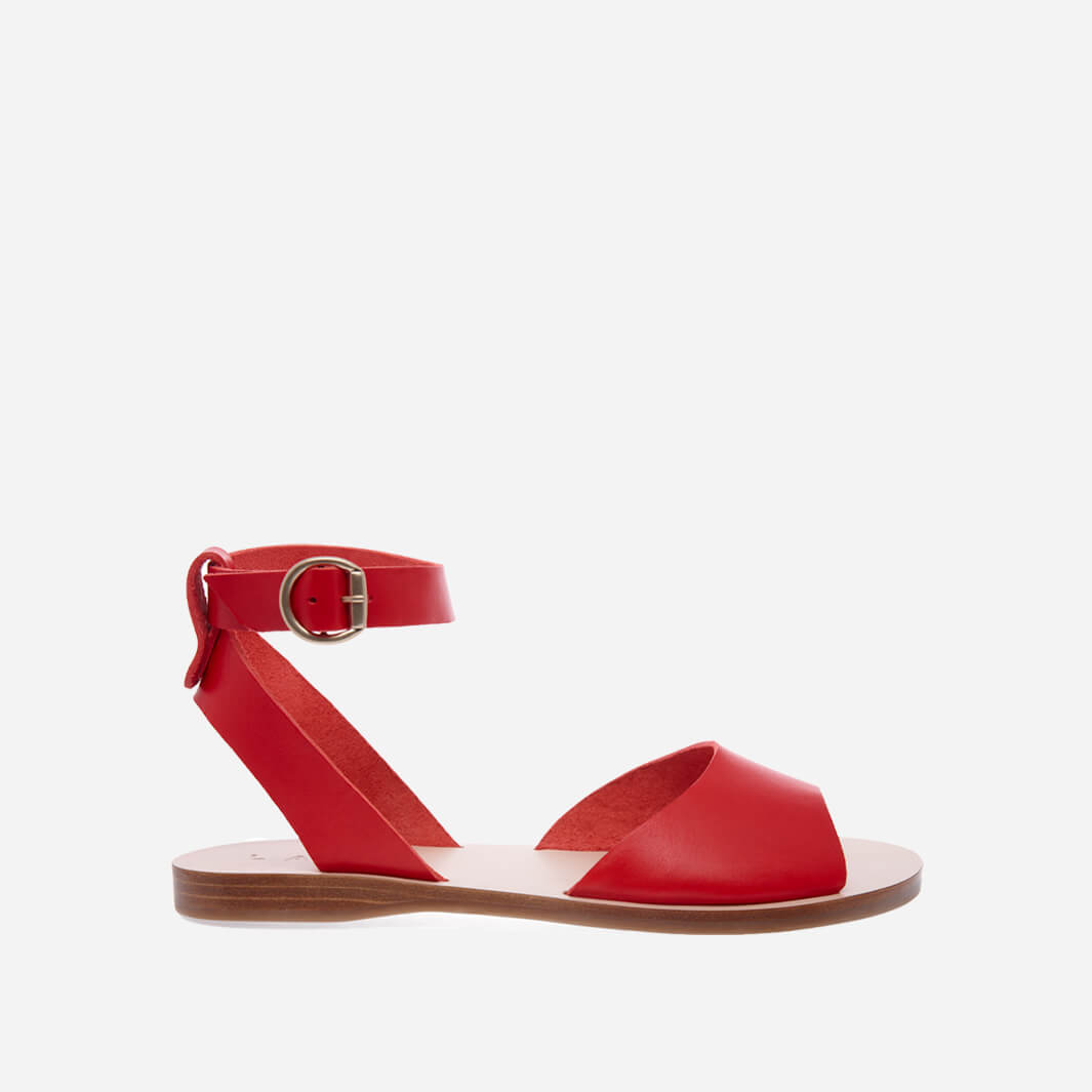 Greek sandals in red Italian leather with ankle-strap #color_red
