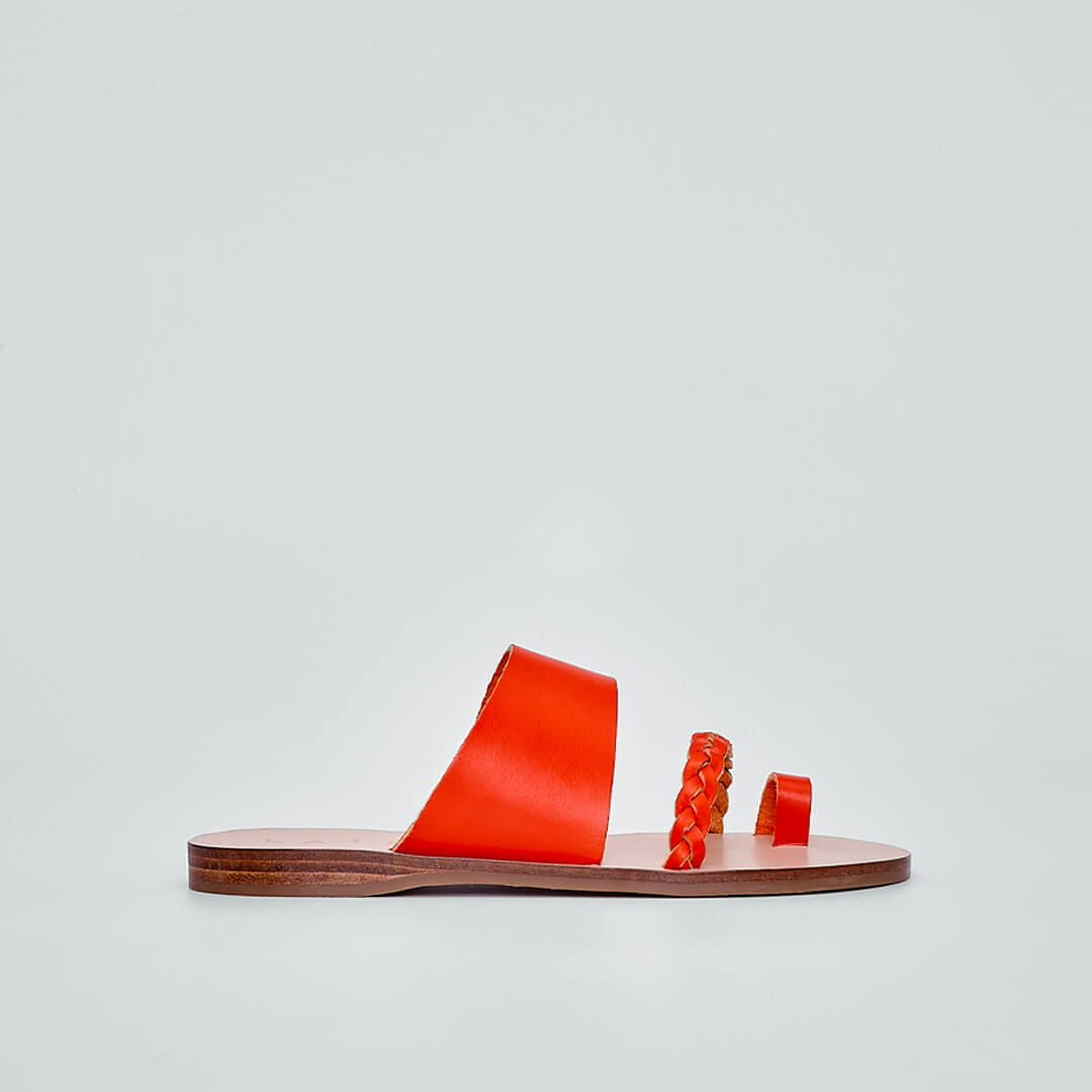 greek sandals, hot pink Italian leather, toe-loop sandal#color_hot-coral