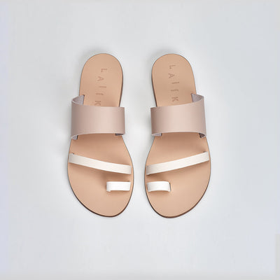 Greek sandals in italian grey and white leather, vegetable-tanned italian leather, #color_greek-stone-grey-and-white