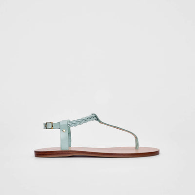 handbraided leather sandal, t-back, thong greek sandal #color_cool-mint