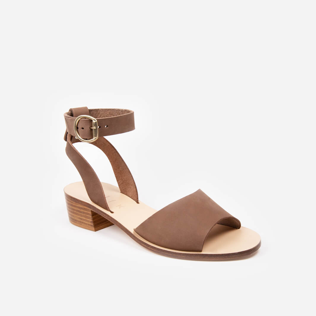 Greek heeled sandals in brown nubuck Italian leather #color_cafe