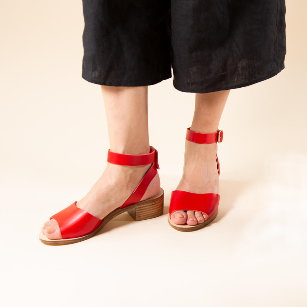 Greek heeled sandals in red Italian leather #color_red