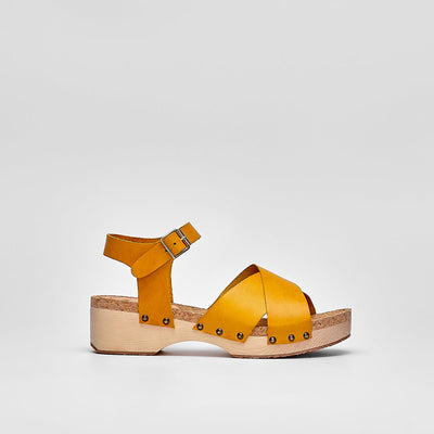 Wooden clogs in yellow italian leather #color_helios