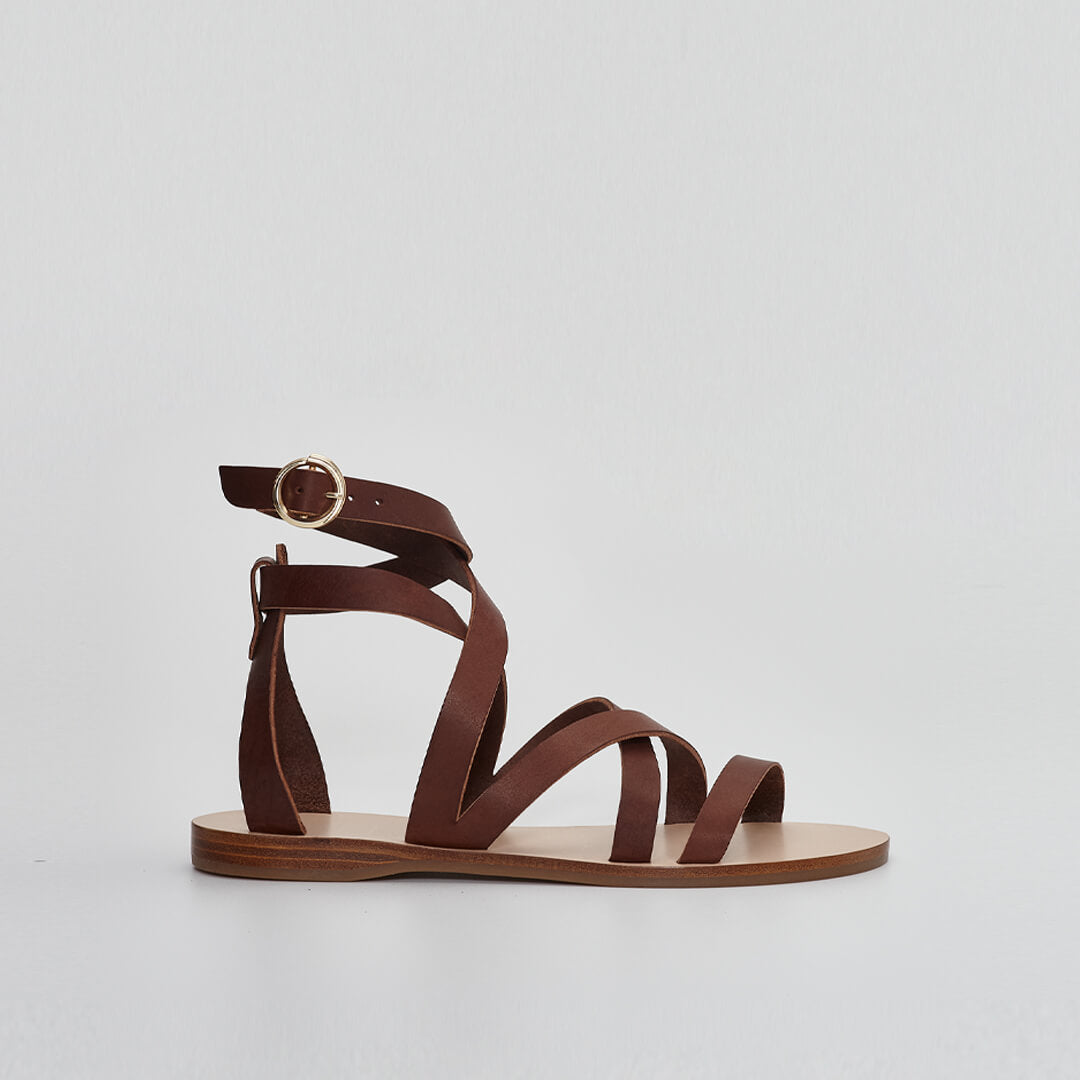 Greek Gladiator Sandals in brown Italian leather #color_brown