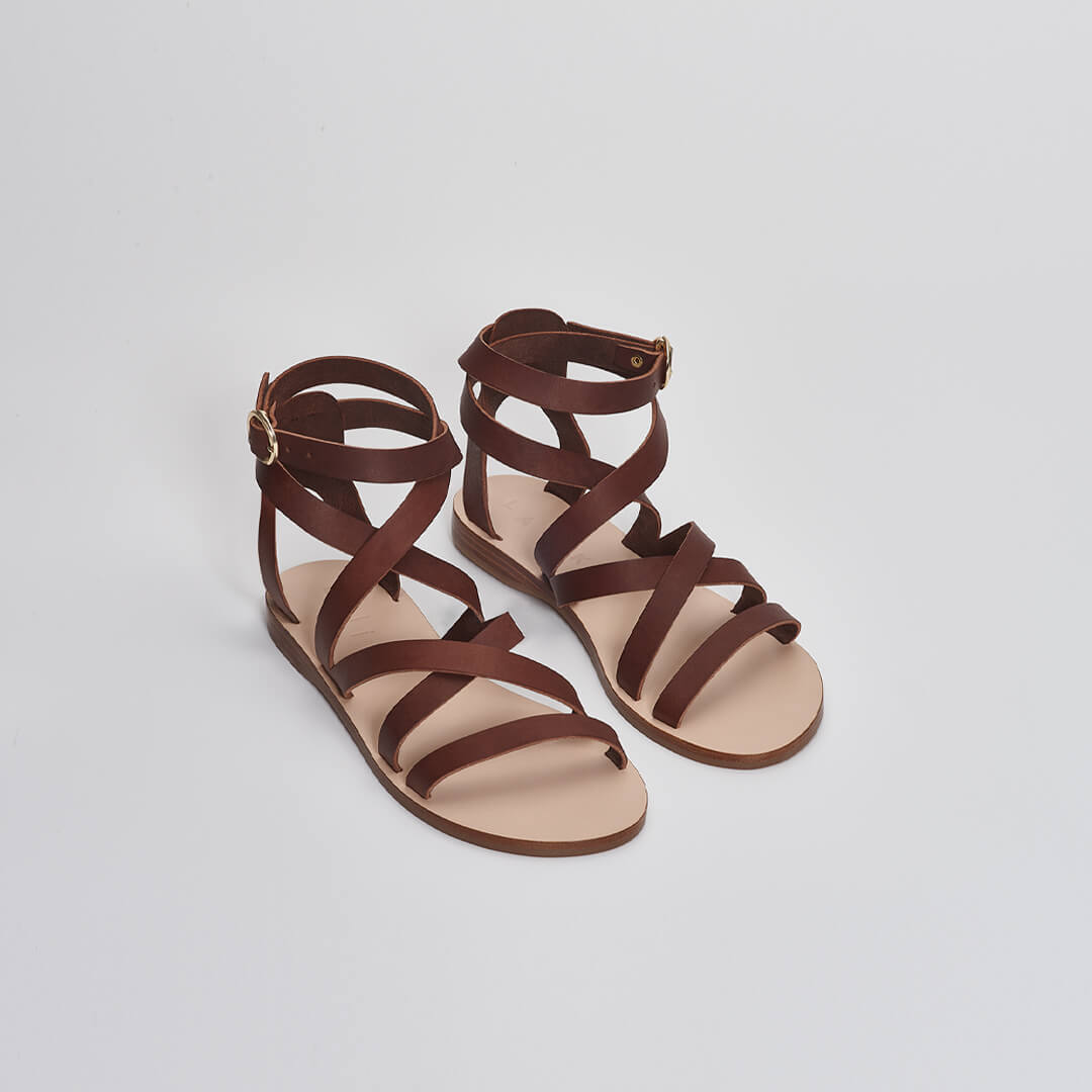 Greek Gladiator Sandals in brown Italian leather #color_brown