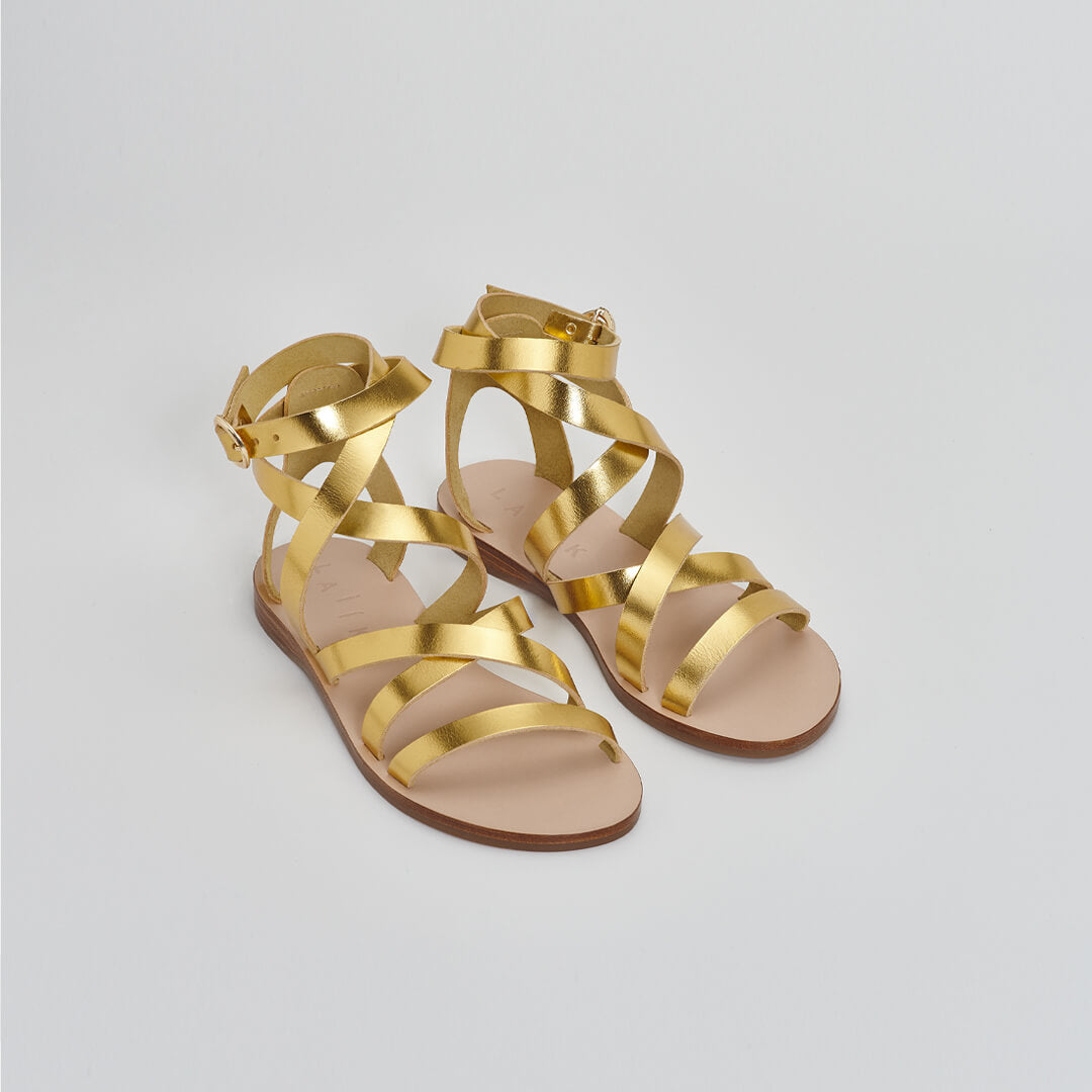 greek gladiator sandals in metallic gold italian leather #color_metallic-gold