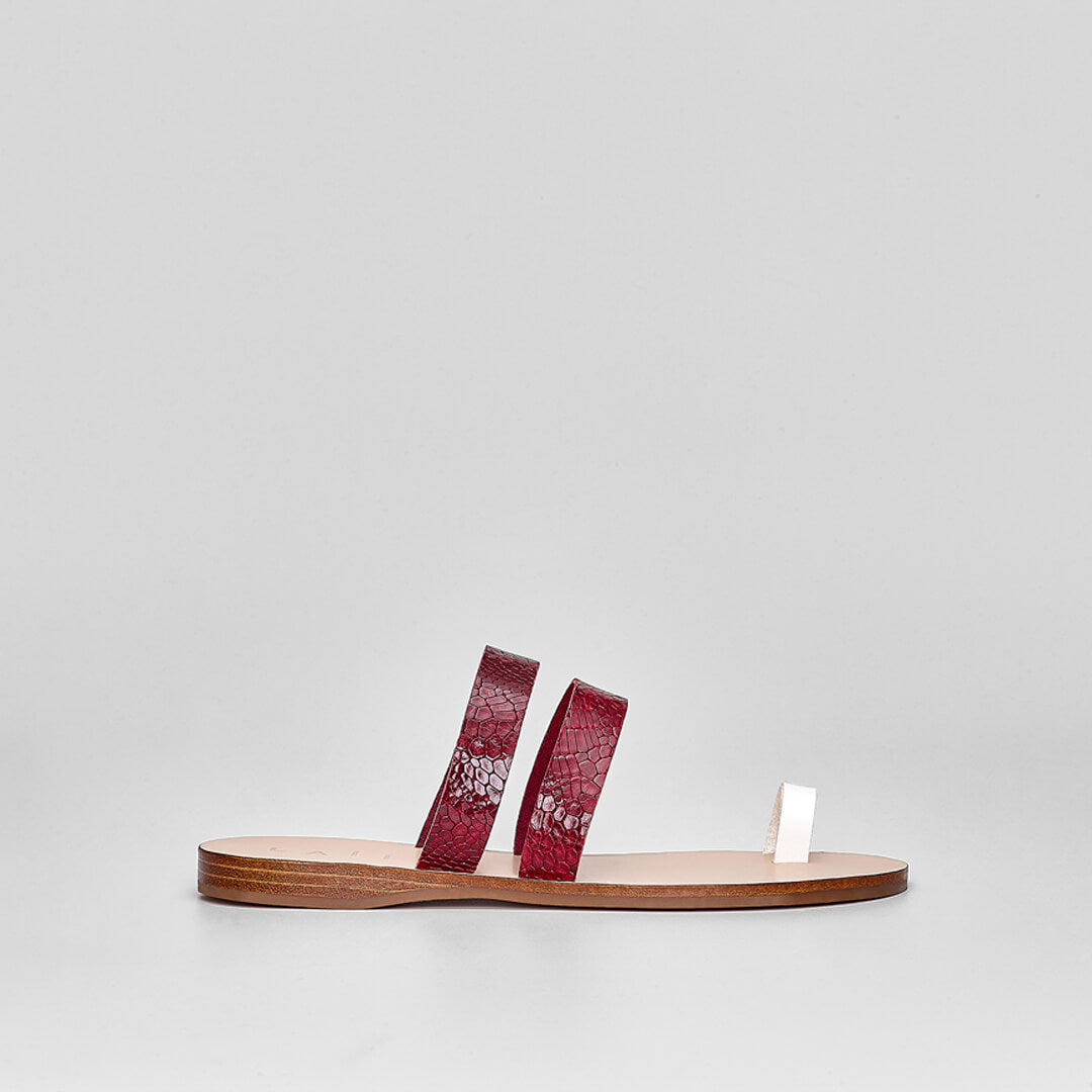 greek leather sandals in snake-embossed Italian leather #color_berry-snake