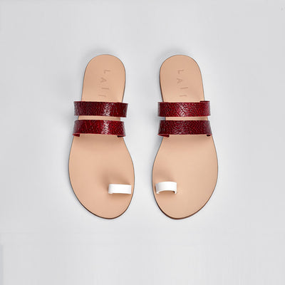 greek leather sandals in snake-embossed Italian leather #color_berry-snake