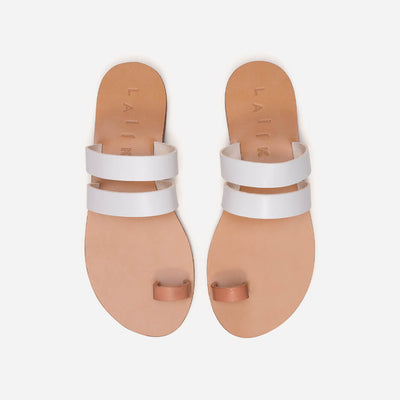 Classic Greek sandal in Italian vegetable-tanned leather, white and natural #color_white