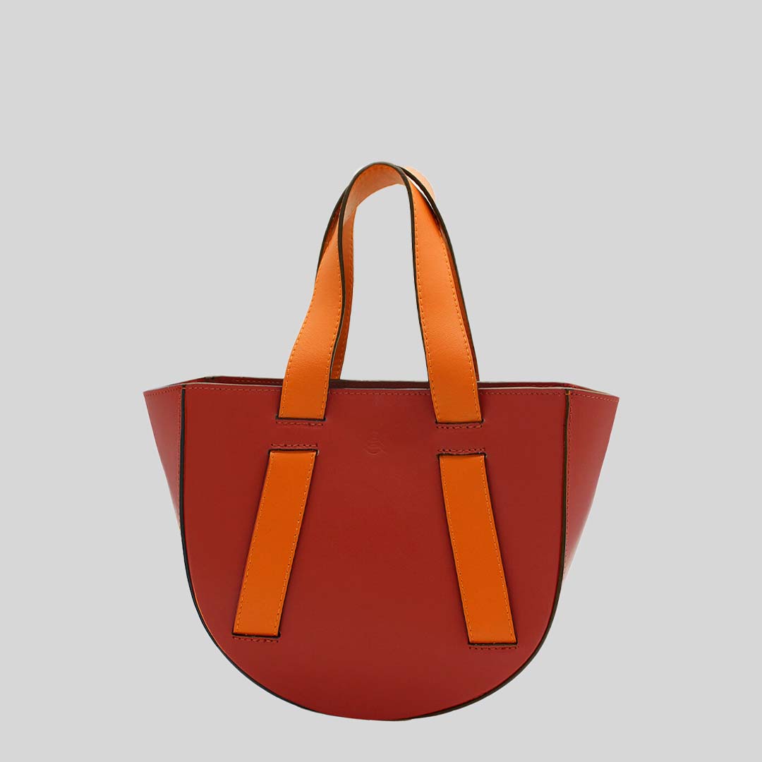 italian leather handbag in terracotta and orange leathers