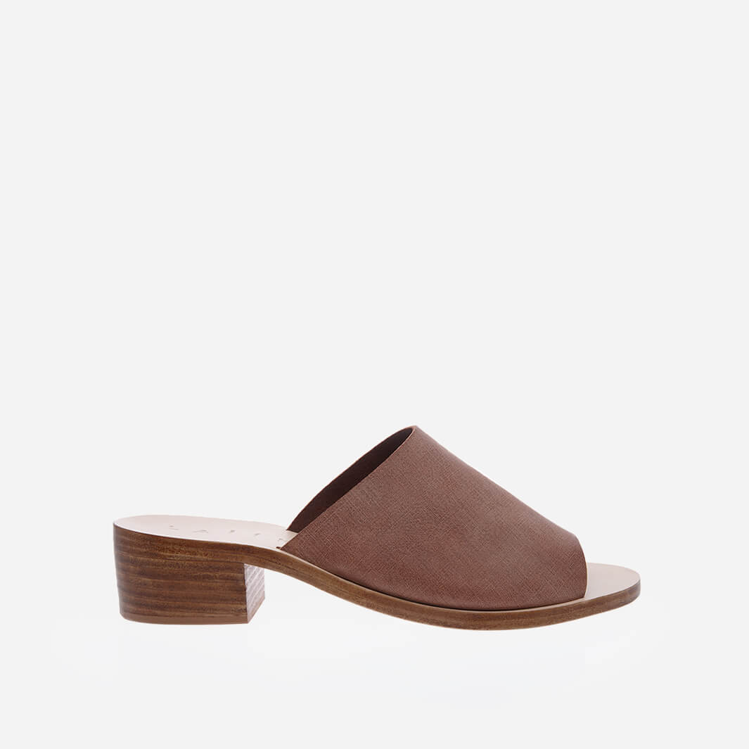 Leather Block-Heel Mules, Vegetable-tanned, in Brown Italian leather #color_papaya