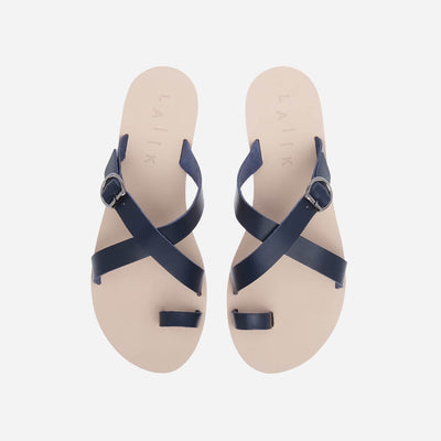 Classic Greek Sandals, in blue Italian leather #color_midnight-blue