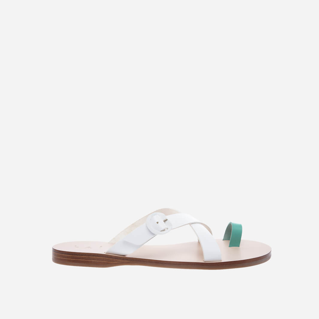 classic greek sandals in white italian leather #color_mint-and-white