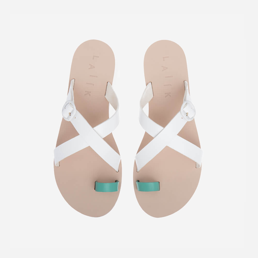 classic greek sandals in white italian leather