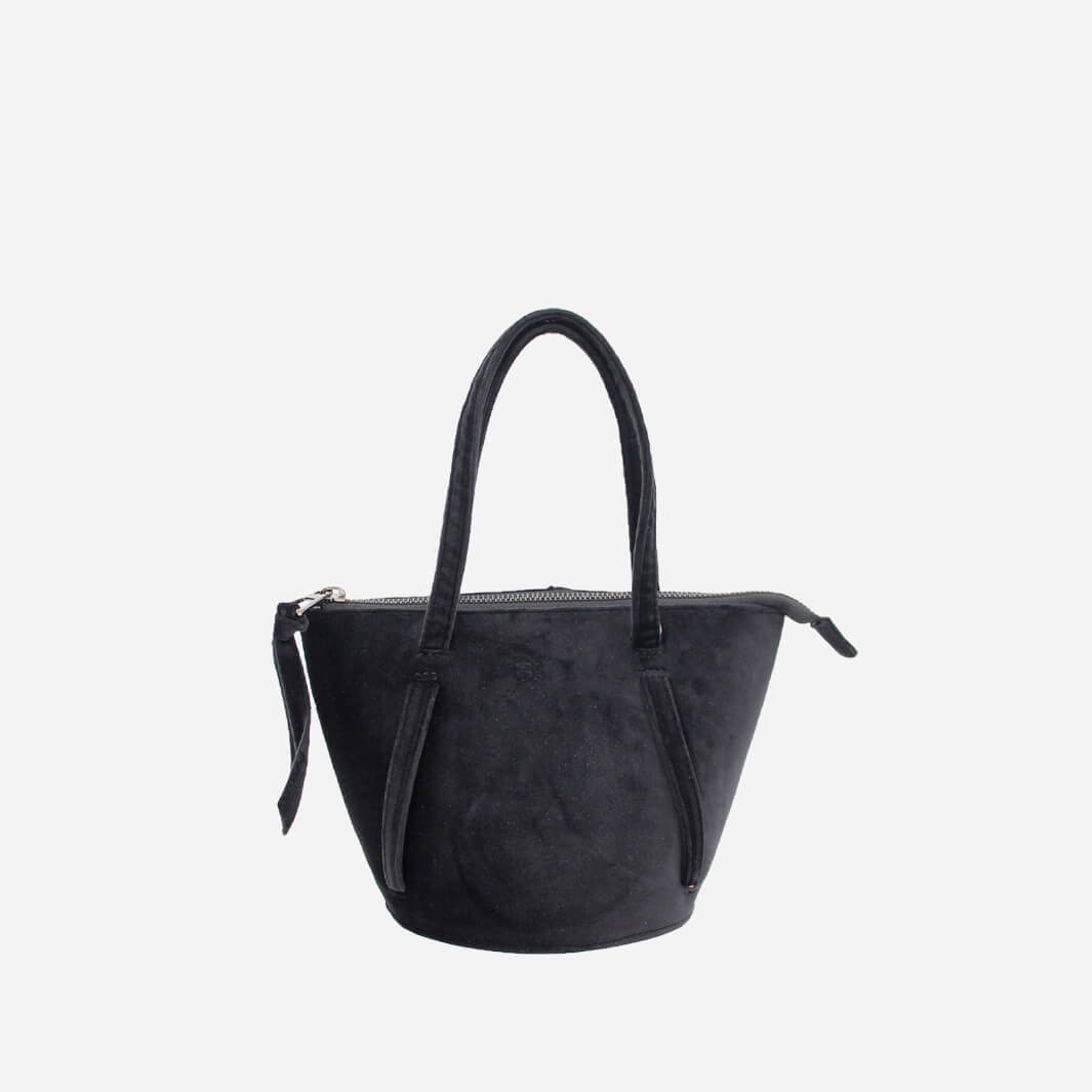 handmade bucket bag in black velvet