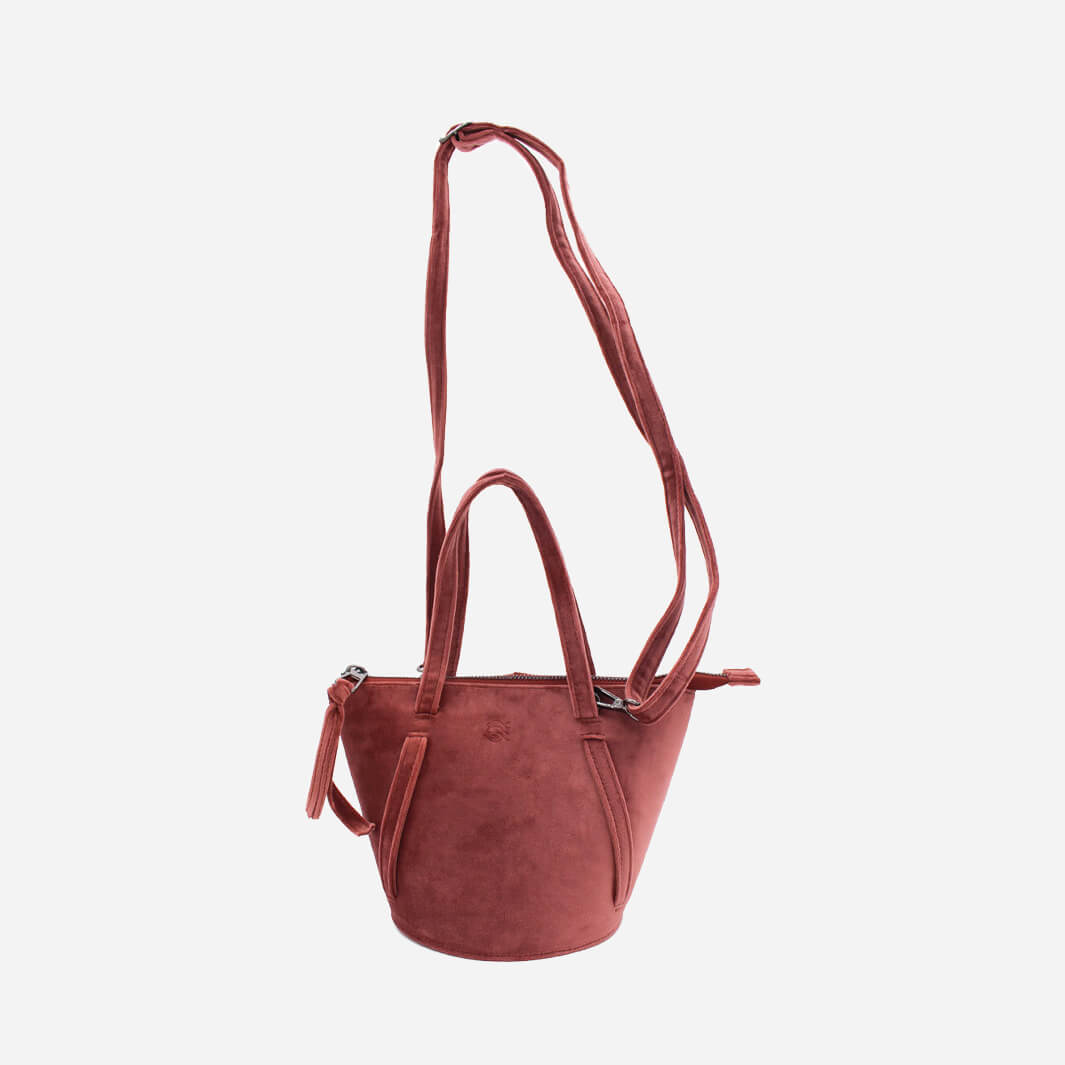 handmade bucket bag in rose velvet