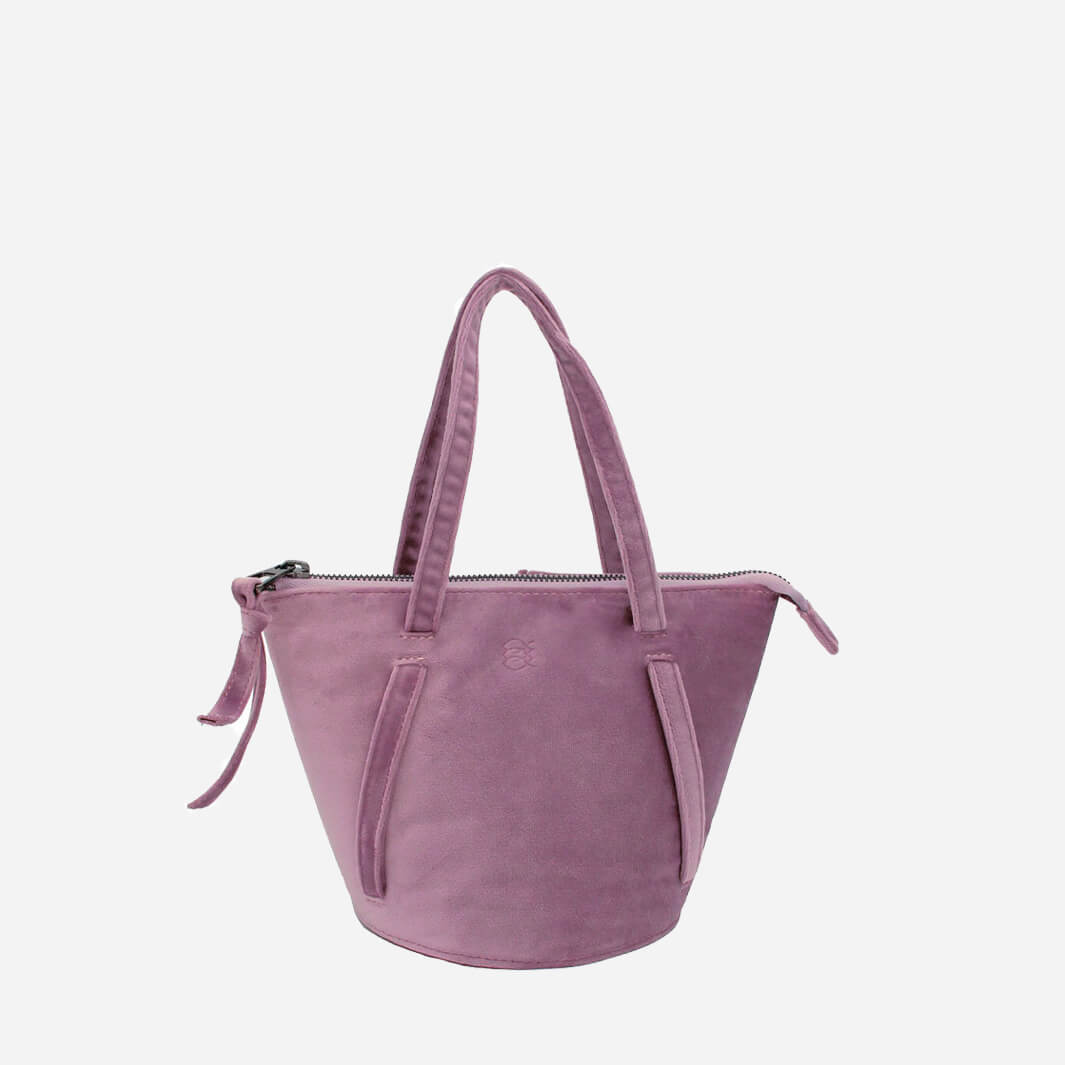 handmade bucket bag in lilac velvet
