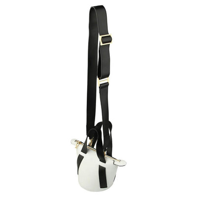 white and black leather bucket bag, made in greece, leather crossbody handbag