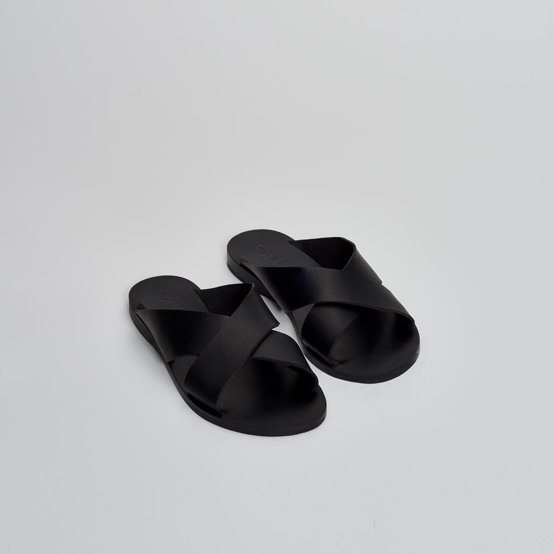 black leather sandal slides, made in greece #color_black