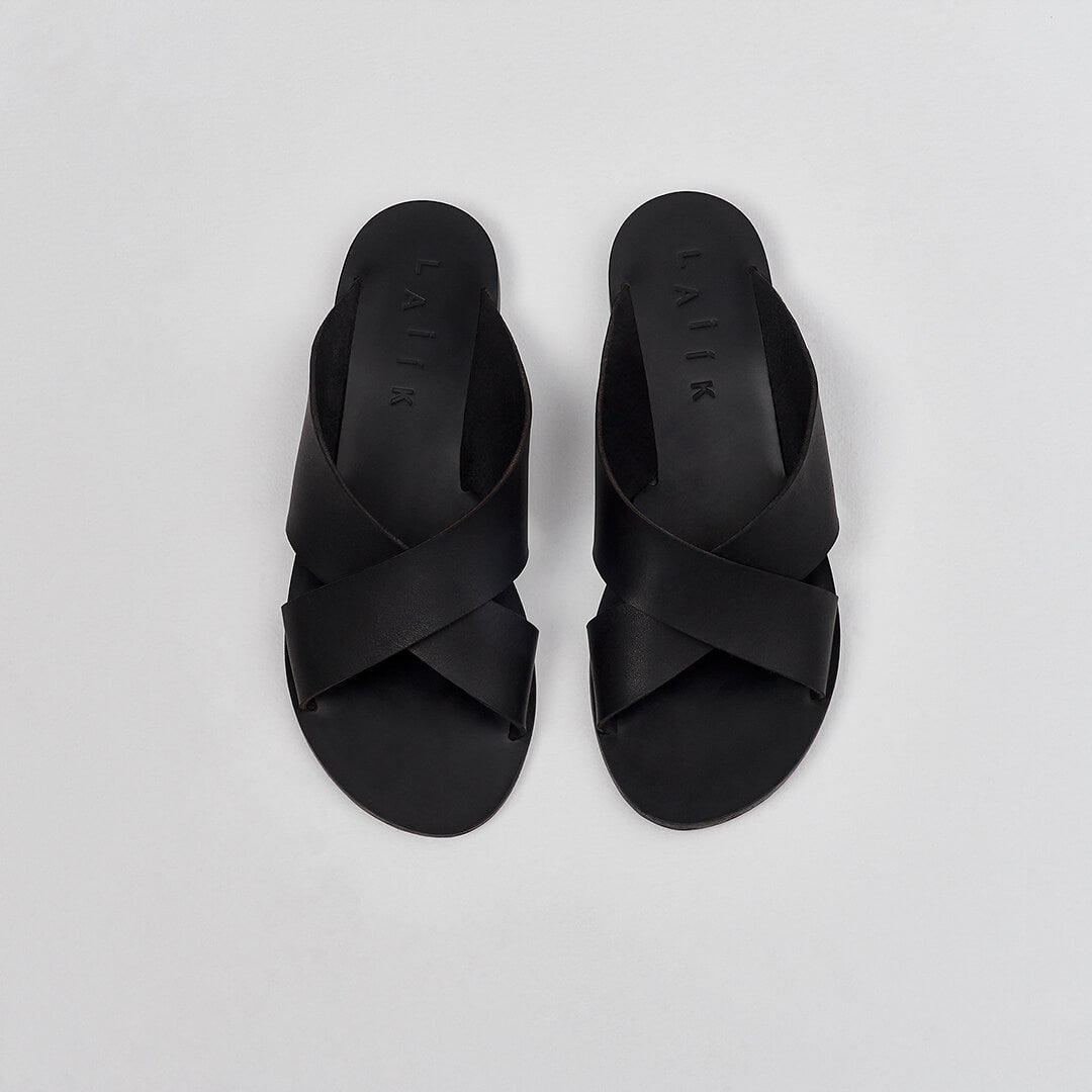 black leather sandal slides, made in greece #color_black