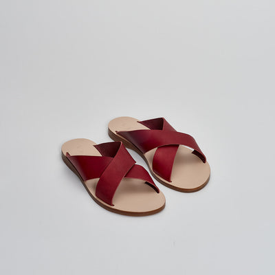 greek sandals in burgundy italian leather, slides #color_berry