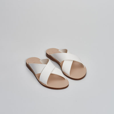 leather sandal slides in white italian leather #color_white