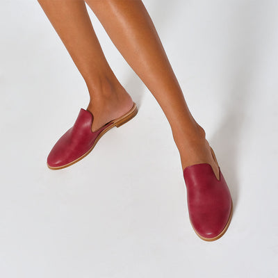leather mules, made in Greece in purple italian leather