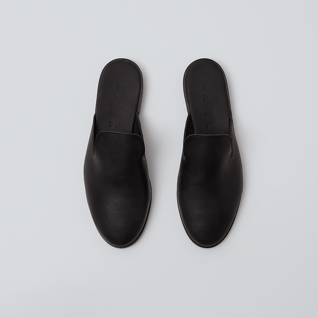 leather mules, made in Greece in black italian leather
