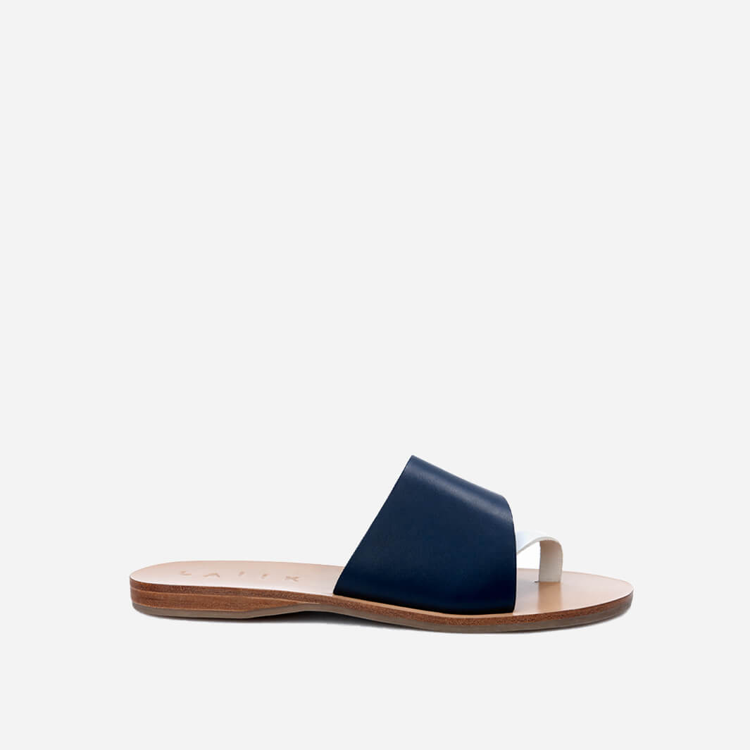 greek sandals in midnight blue vegetable-tanned italian leather