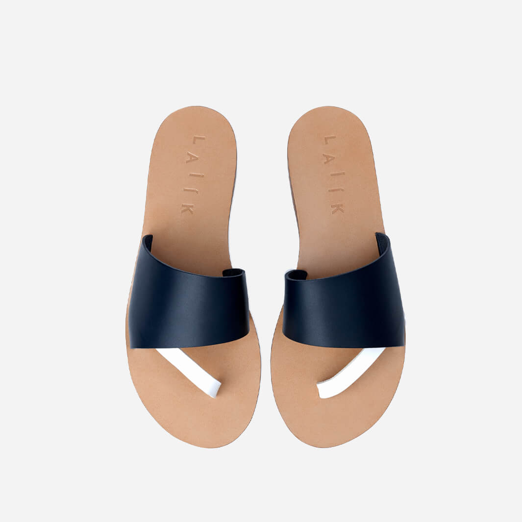 greek sandals in midnight blue vegetable-tanned italian leather