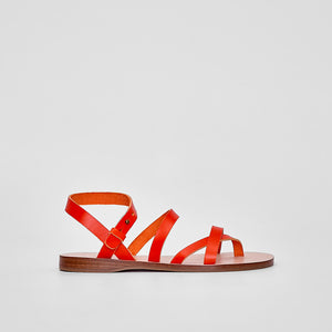 leather gladiator sandal, greek sandal, sandals made in greece #color_hot-coral