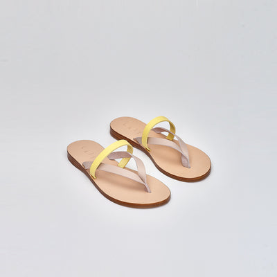 yellow and grey greek leather thong sandals, greek sandals #color_pollen-and-greek-stone-grey