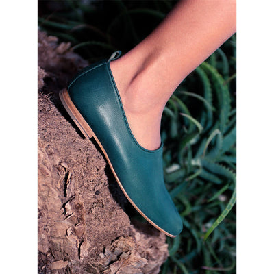 ballet shoe, greek flat ballerina, italian leather, blue-green leather shoe#color_agave
