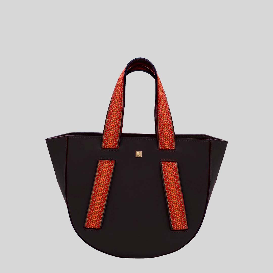 italian leather handbag in black and greek boho strap